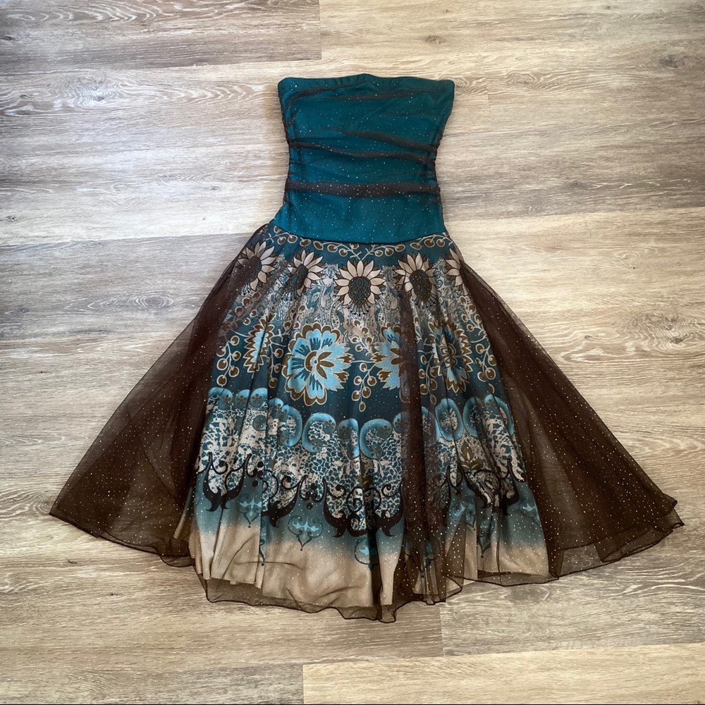fairy grunge sheer mesh brown turquoise dress